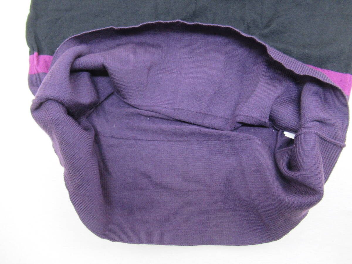 【送900円】3277　LACOSTE　ラコステ　Vネックセーター　薄手　ウールニット　ネイビー×パープル　毛100％　ボーダー　34_画像5