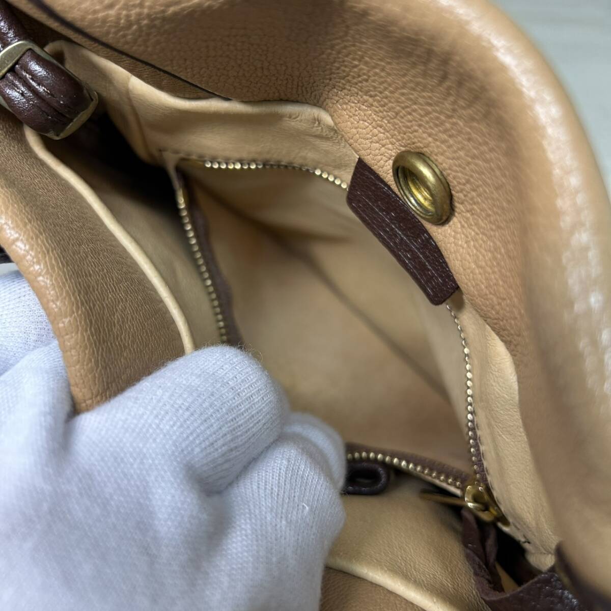 【YH-4089】中古品 MAMET Maroquinier マメ マロキニエール レザー ショルダーバッグ ベージュ系色 保存袋付き 鞄 バッグ _画像6