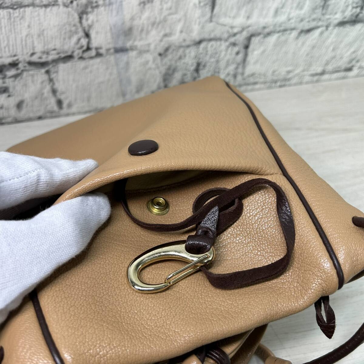 【YH-4089】中古品 MAMET Maroquinier マメ マロキニエール レザー ショルダーバッグ ベージュ系色 保存袋付き 鞄 バッグ _画像9