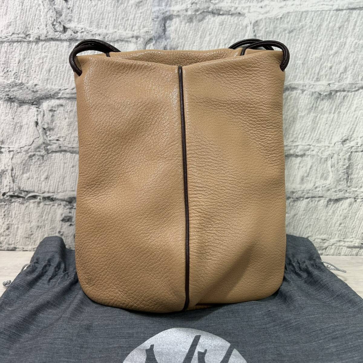 【YH-4089】中古品 MAMET Maroquinier マメ マロキニエール レザー ショルダーバッグ ベージュ系色 保存袋付き 鞄 バッグ _画像2