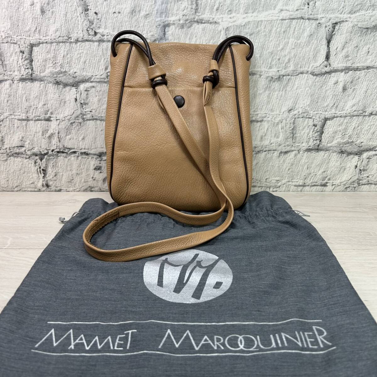 【YH-4089】中古品 MAMET Maroquinier マメ マロキニエール レザー ショルダーバッグ ベージュ系色 保存袋付き 鞄 バッグ _画像1