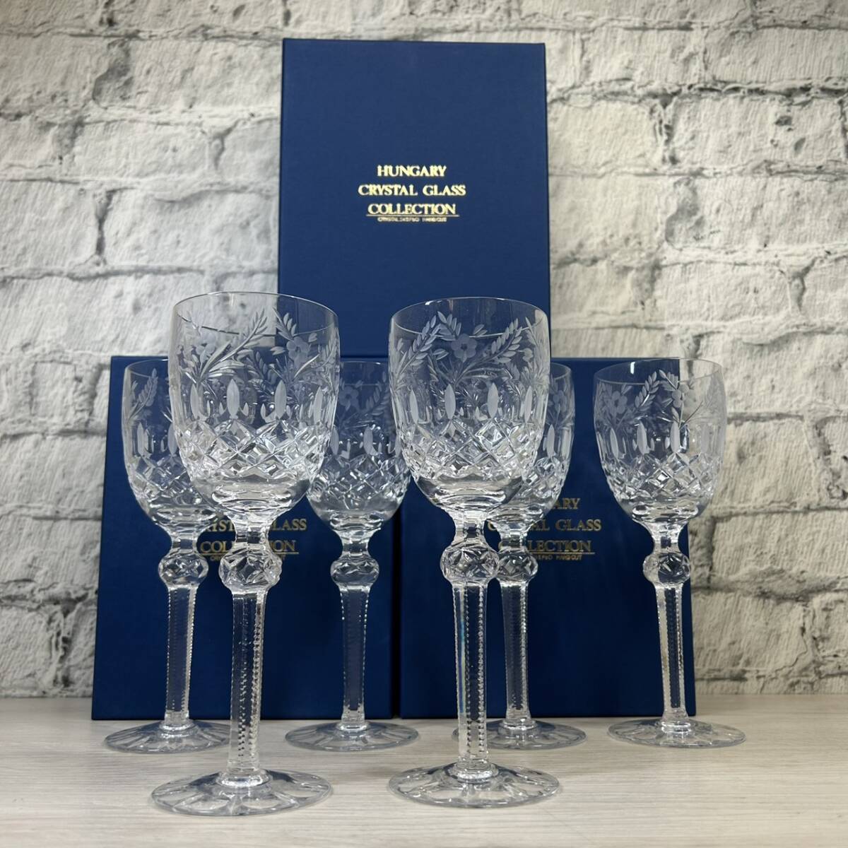 【YH-4151】未使用 HUNGARY Crystal GLASS Collection ハンガリー クリスタル グラス コレクション ガラス 工芸 フラワーベース 3箱 計6客_画像1