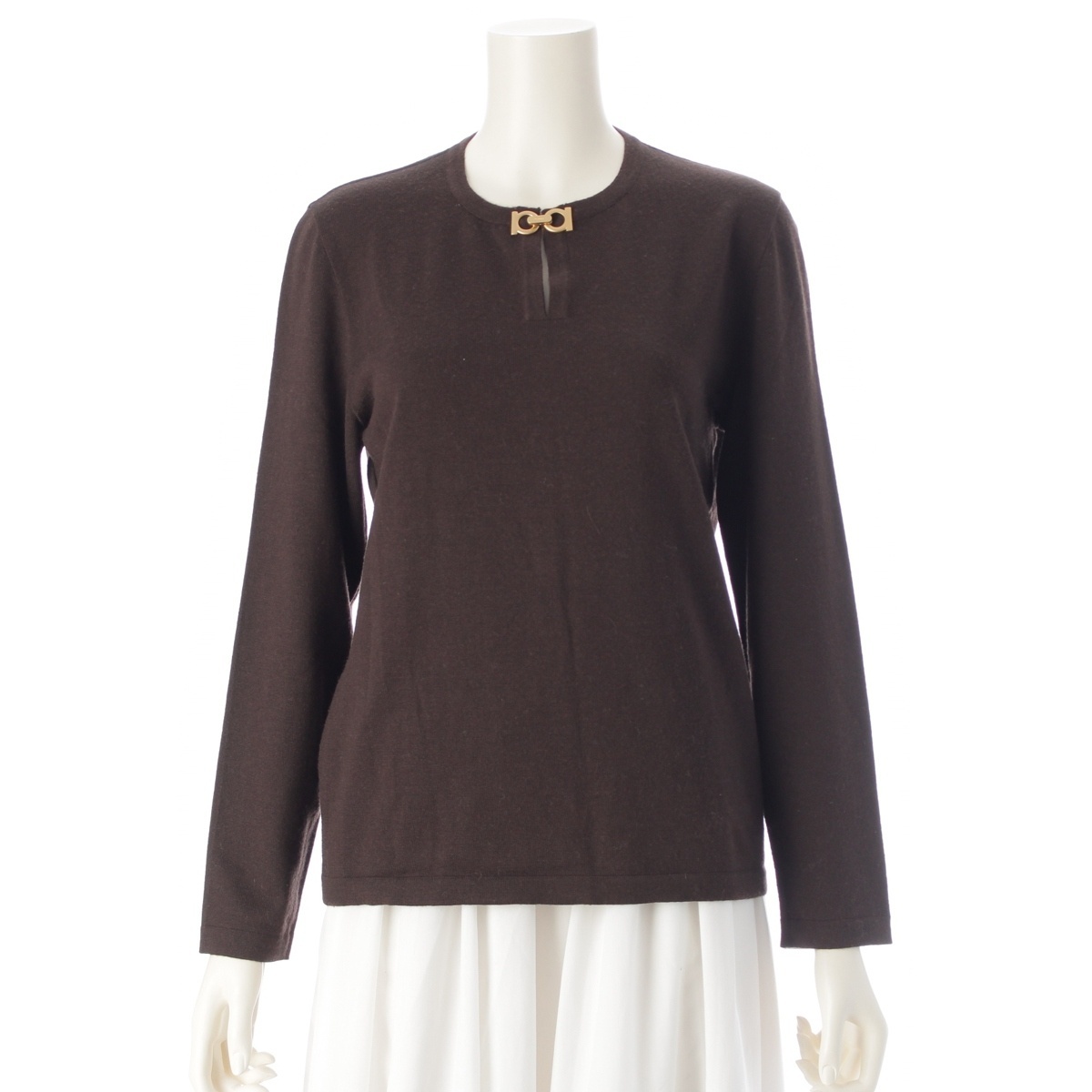  Salvatore Ferragamo шерсть gun chi-ni вязаный Brown M[ б/у ]