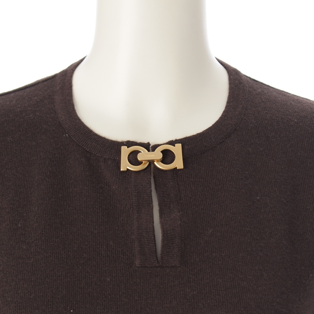  Salvatore Ferragamo шерсть gun chi-ni вязаный Brown M[ б/у ]