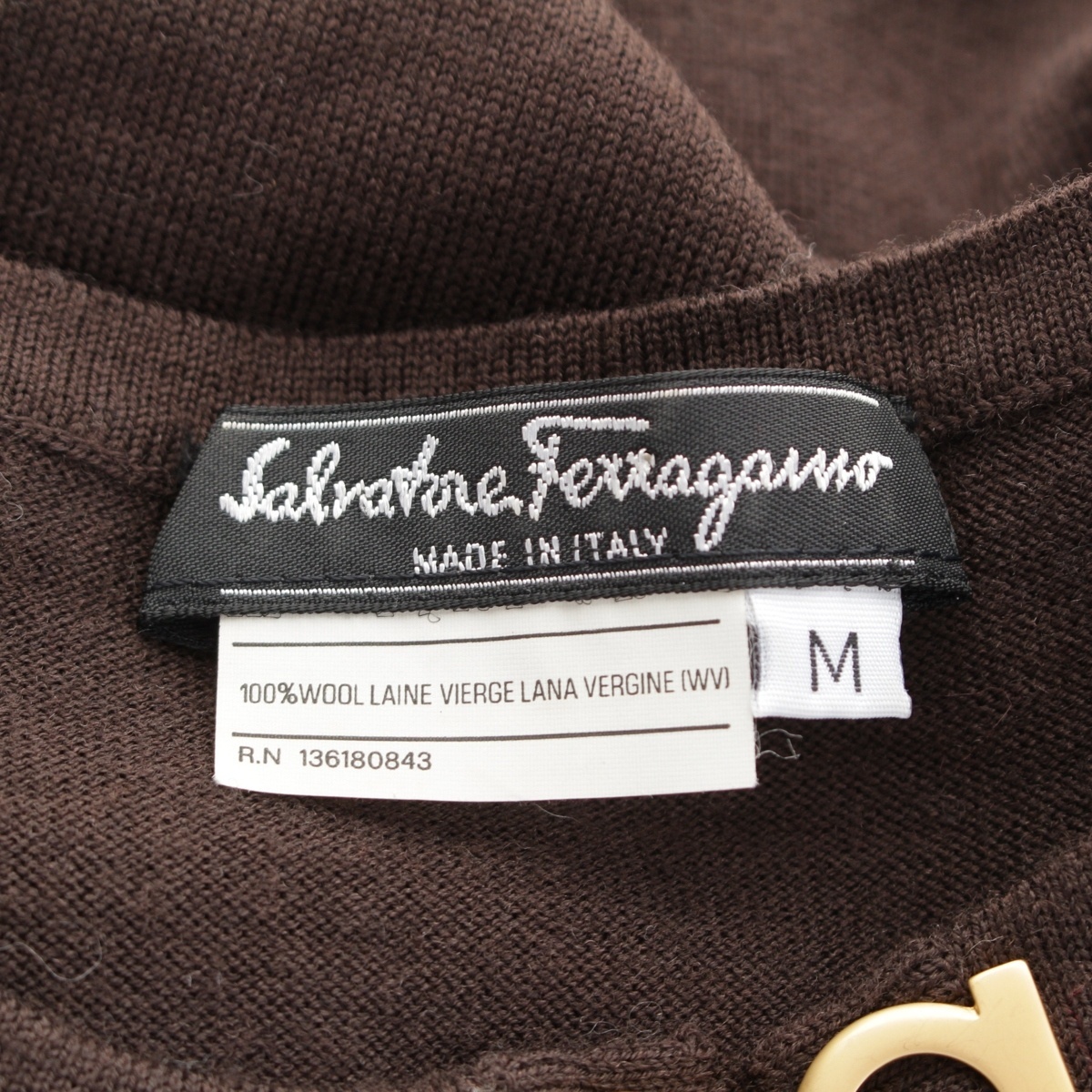  Salvatore Ferragamo шерсть gun chi-ni вязаный Brown M[ б/у ]