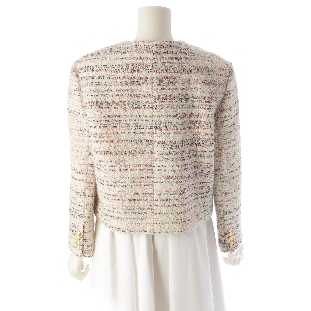 セリーヌ 22-23AW ウール モヘア ツイード クロップド 金ボタン ノーカラージャケット 2V83I389T マルチカラー 36【中古】_画像4