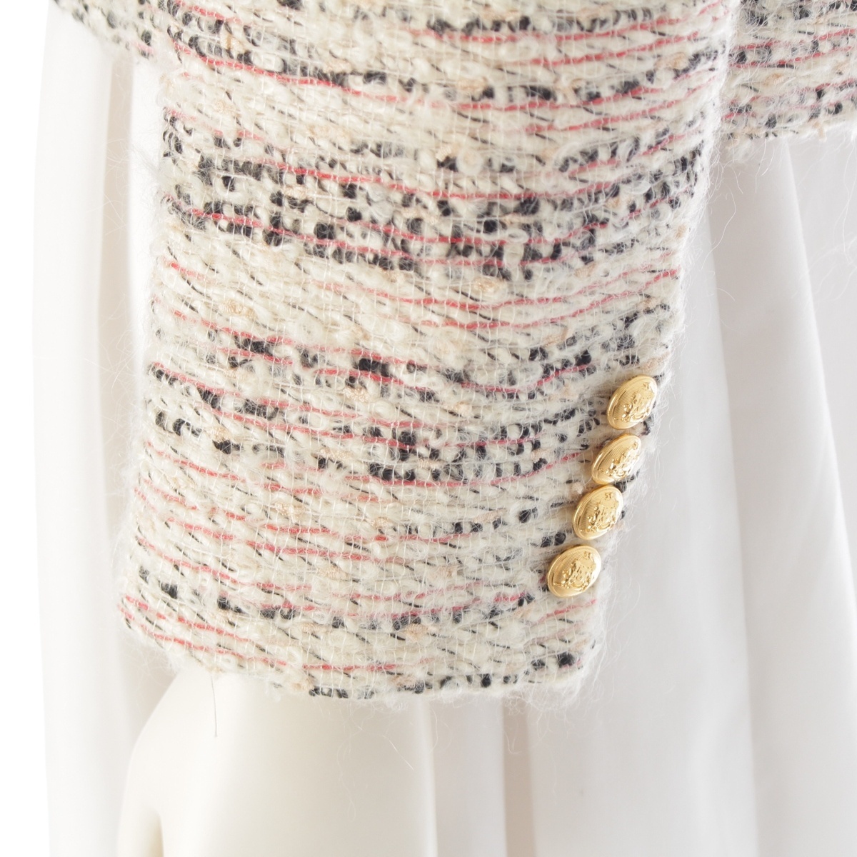 セリーヌ 22-23AW ウール モヘア ツイード クロップド 金ボタン ノーカラージャケット 2V83I389T マルチカラー 36【中古】_画像7