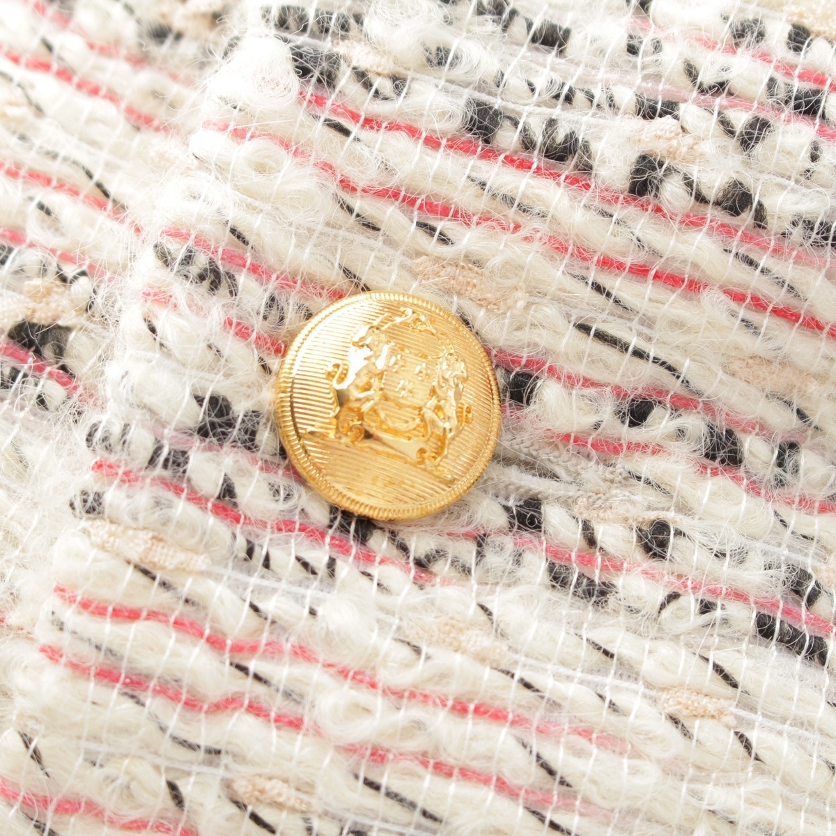 セリーヌ 22-23AW ウール モヘア ツイード クロップド 金ボタン ノーカラージャケット 2V83I389T マルチカラー 36【中古】_画像8