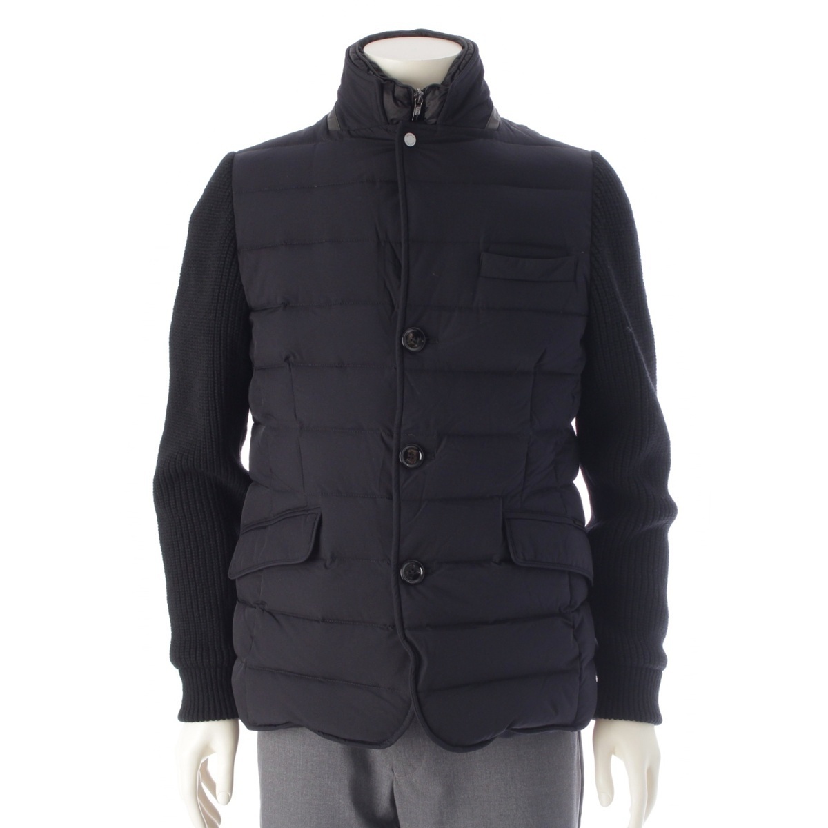 ムーレー ROGERS-KNM ナイロン ウール カシミヤ ニット切替 ダウンジャケット ネイビー 48【中古】_画像1