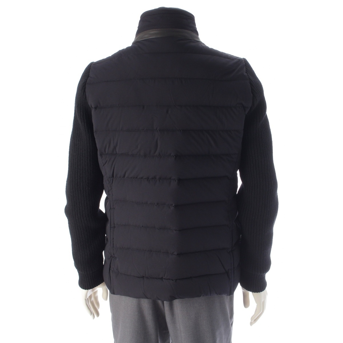 ムーレー ROGERS-KNM ナイロン ウール カシミヤ ニット切替 ダウンジャケット ネイビー 48【中古】_画像4