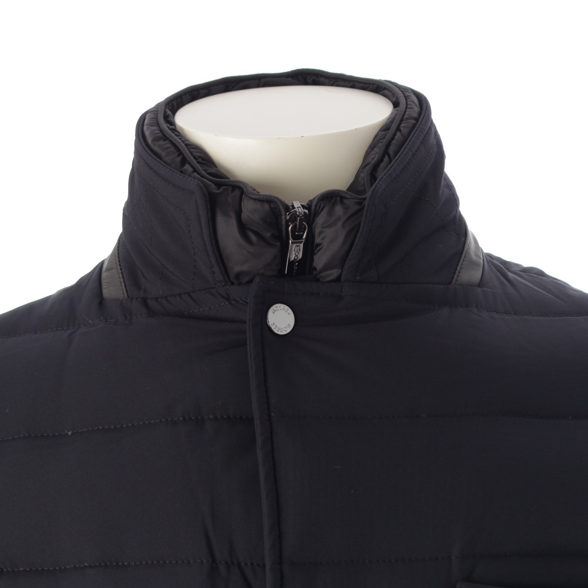 ムーレー ROGERS-KNM ナイロン ウール カシミヤ ニット切替 ダウンジャケット ネイビー 48【中古】_画像5