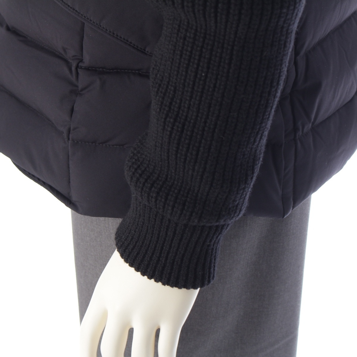 ムーレー ROGERS-KNM ナイロン ウール カシミヤ ニット切替 ダウンジャケット ネイビー 48【中古】_画像7