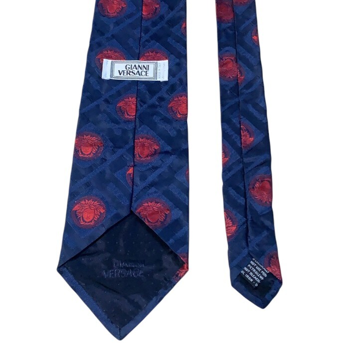 VERSACE ヴェルサーチ ネクタイ ハイブランド イタリア製 ネイビー シルク 総柄 メデューサ ビジネス スーツ_画像4