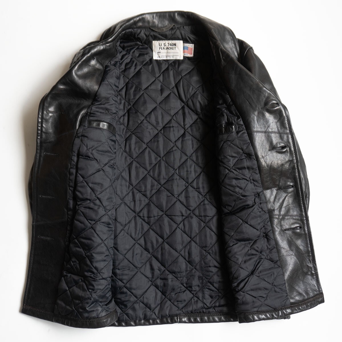 【雰囲気抜群】SCHOTT【レザー ピーコート】40 ブラック レザー アメリカ製 ショット 25110584_画像3