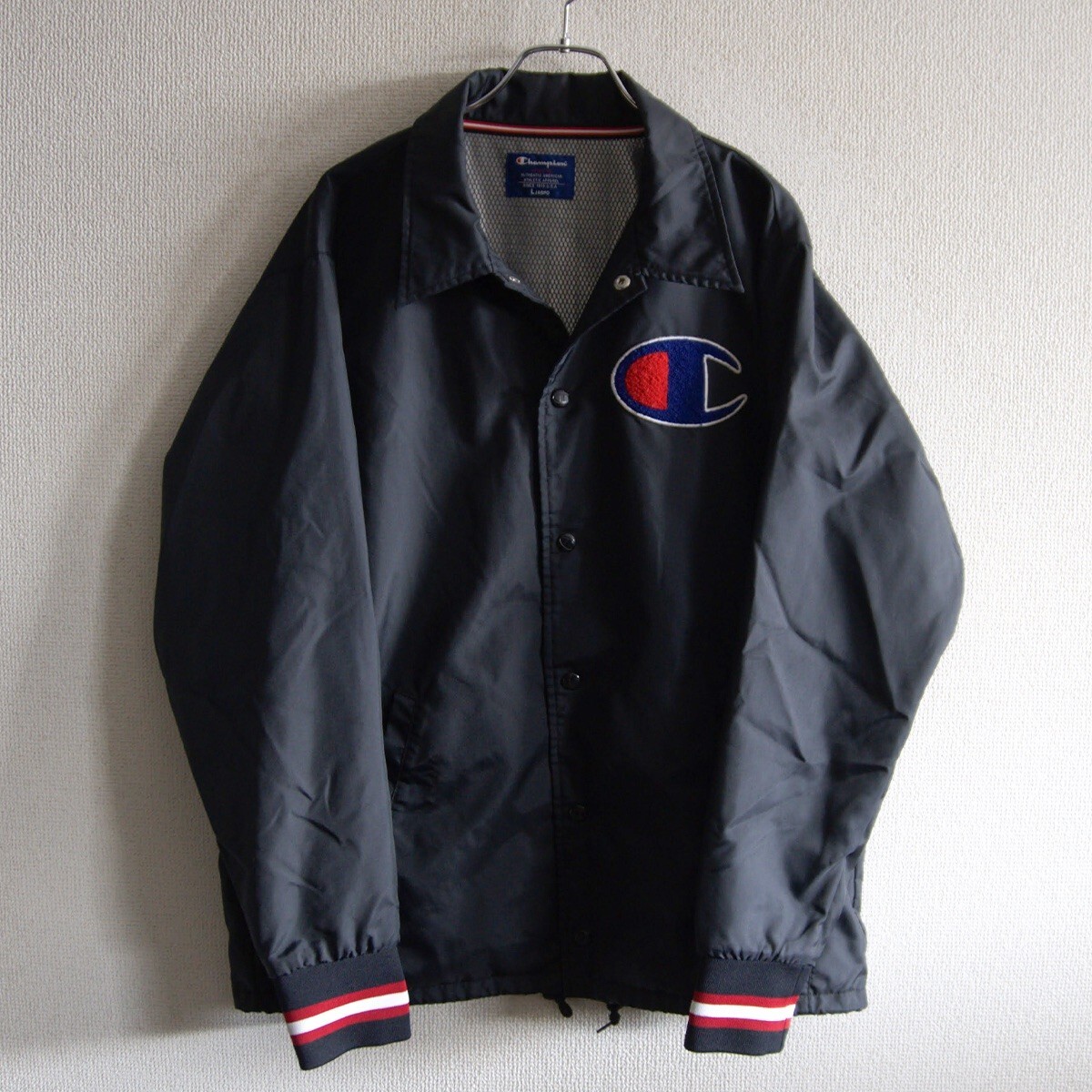 【美品】CHAMPION【ナイロン コーチ ジャケット】L ブラック チャンピオン 25110774_画像1