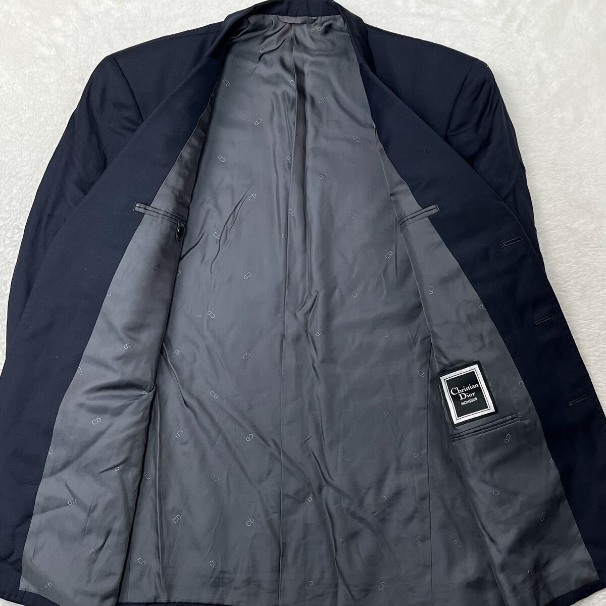 christian dior クリスチャンディオール VINTAGE シングル テーラードジャケット 紺 ビジネス スーツ ブレザー 紳士　 ウール Mサイズ相当_画像4