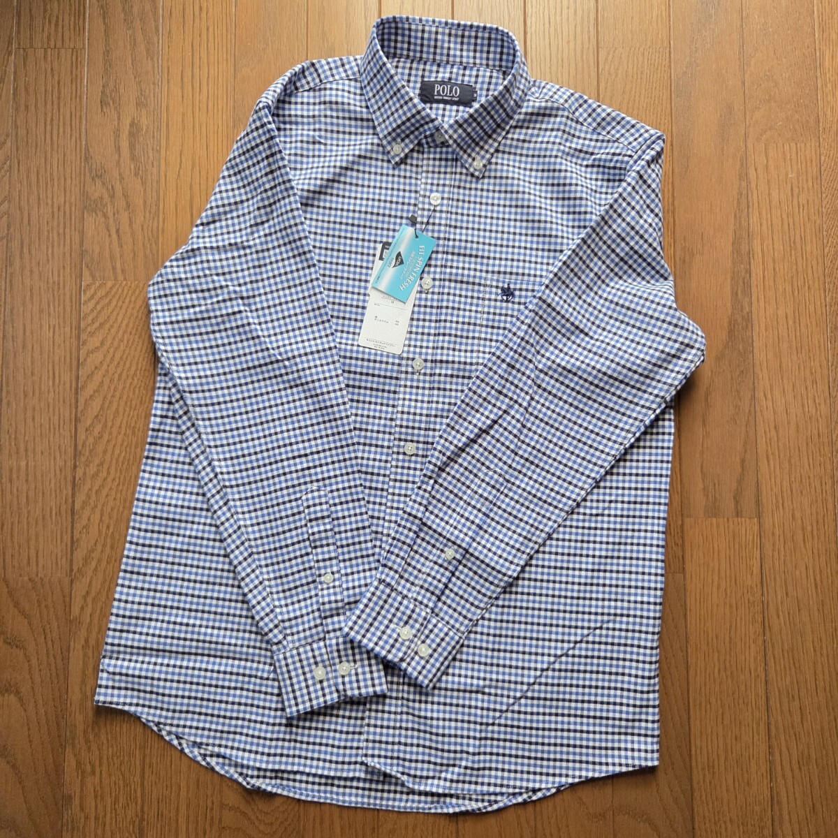 【新品未使用】 POLO ポロ ボタンダウン チェックシャツ ワイシャツ ブルー ホワイト ブラック Mサイズ_画像4
