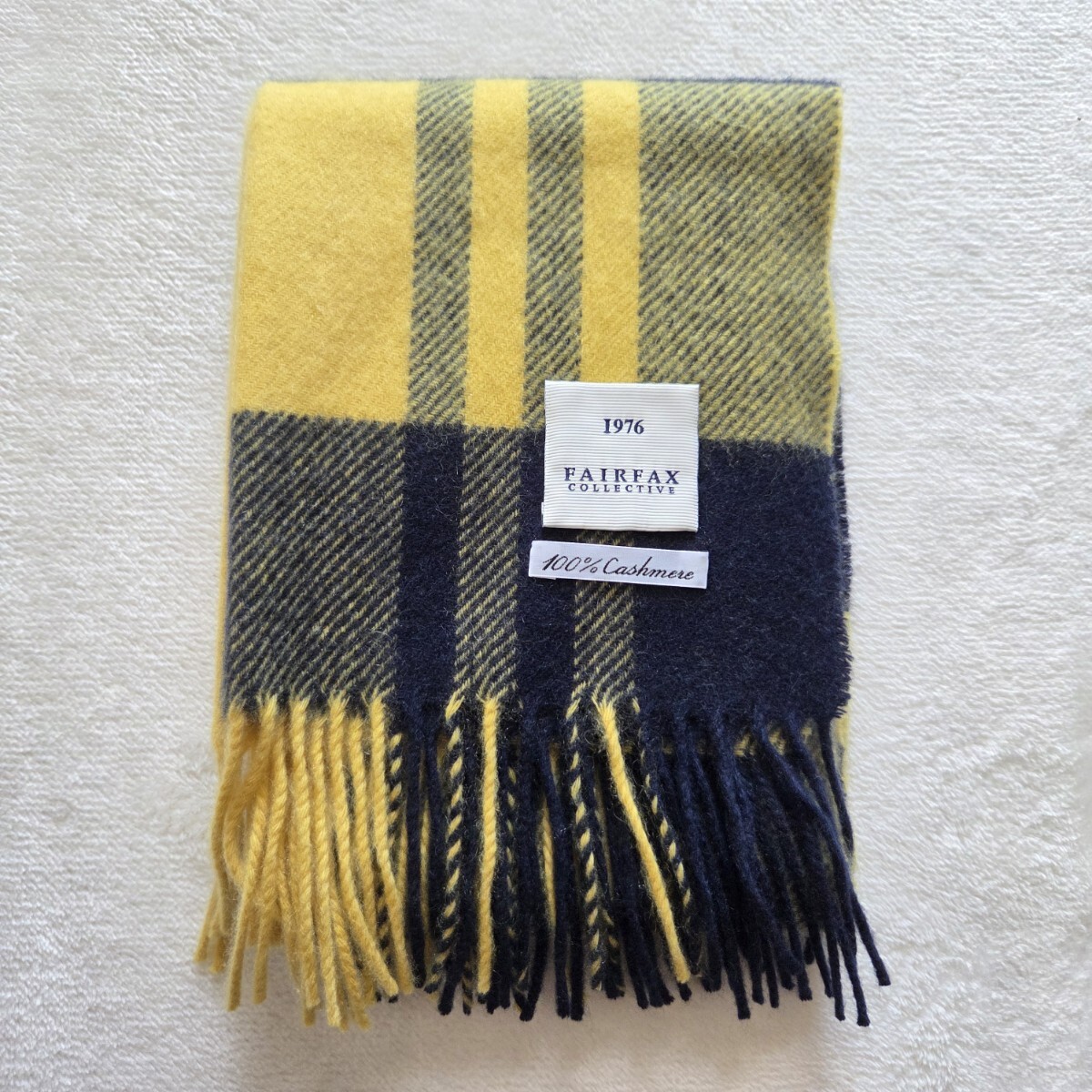 【新品未使用】 FAIRFAX COLLECTIVE フェアファクス コレクティブ マフラー カシミヤ チェック ネイビー イエロー_画像1