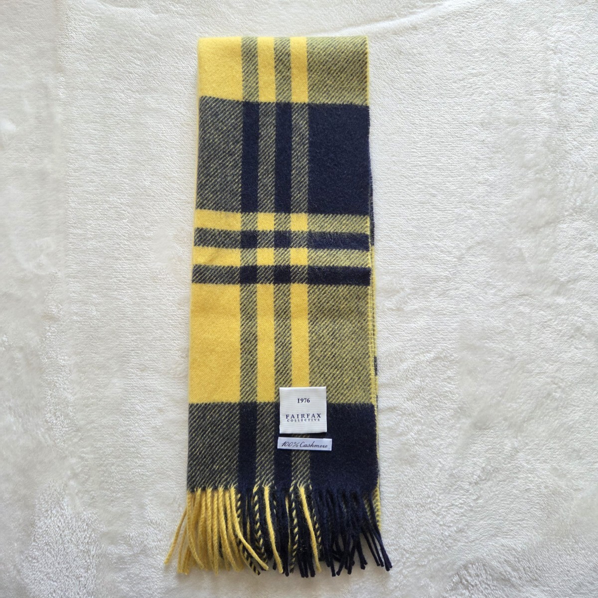 【新品未使用】 FAIRFAX COLLECTIVE フェアファクス コレクティブ マフラー カシミヤ チェック ネイビー イエロー_画像2