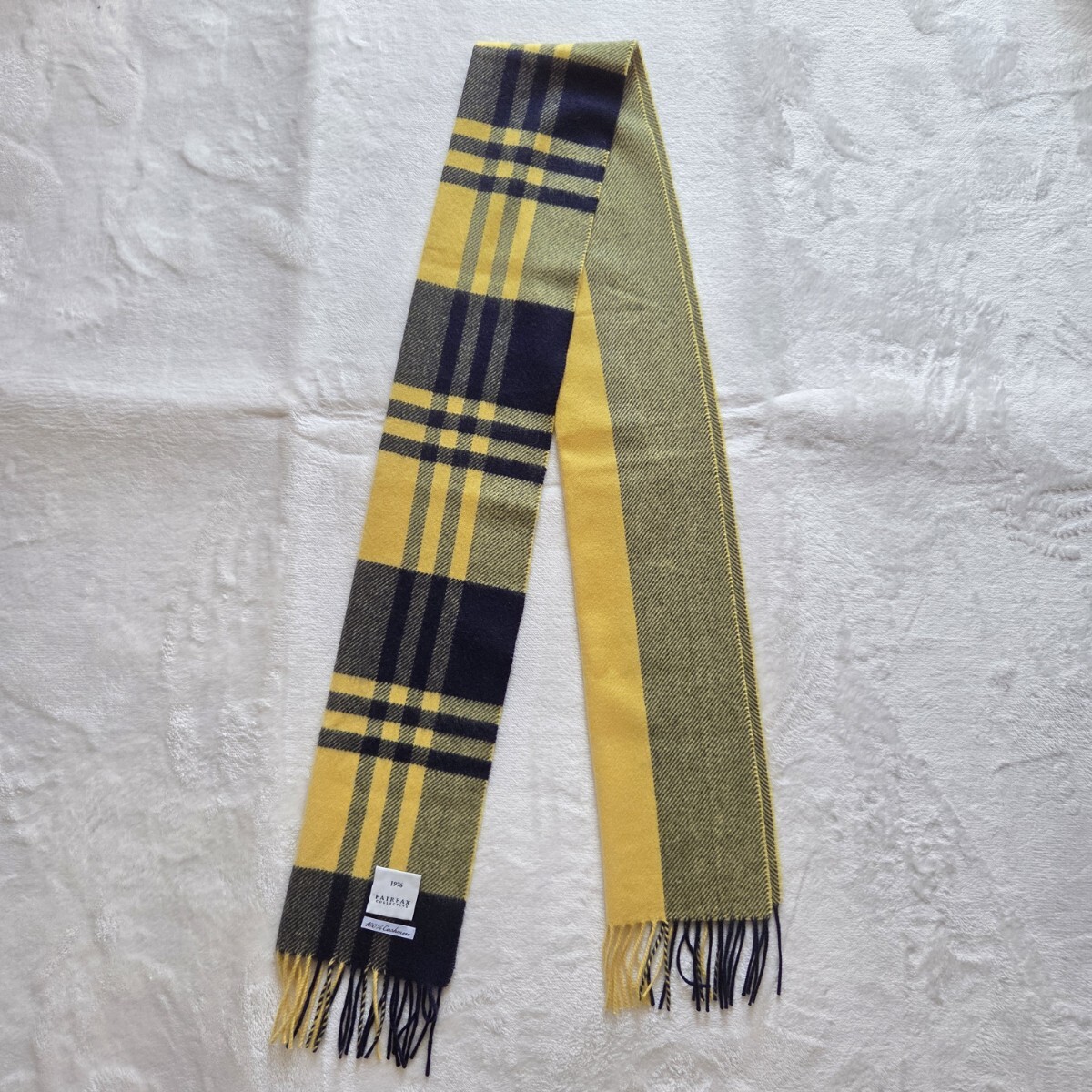 【新品未使用】 FAIRFAX COLLECTIVE フェアファクス コレクティブ マフラー カシミヤ チェック ネイビー イエロー_画像4