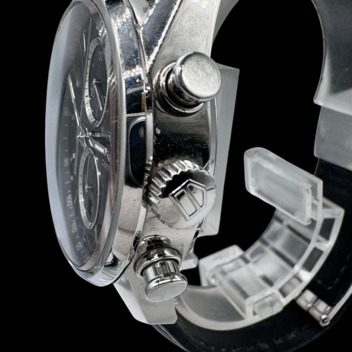 稼働 美品 TAG HEUER タグホイヤー CAR2110-1 カレラ キャリバー AT 自動巻き クロノ メンズ腕時計 ブラック文字盤 純正ベルト【c2956】_画像4