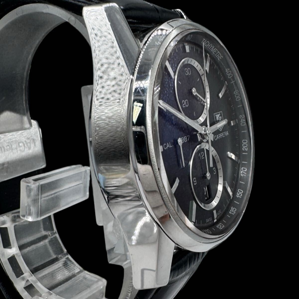 稼働 美品 TAG HEUER タグホイヤー CAR2110-1 カレラ キャリバー AT 自動巻き クロノ メンズ腕時計 ブラック文字盤 純正ベルト【c2956】_画像5