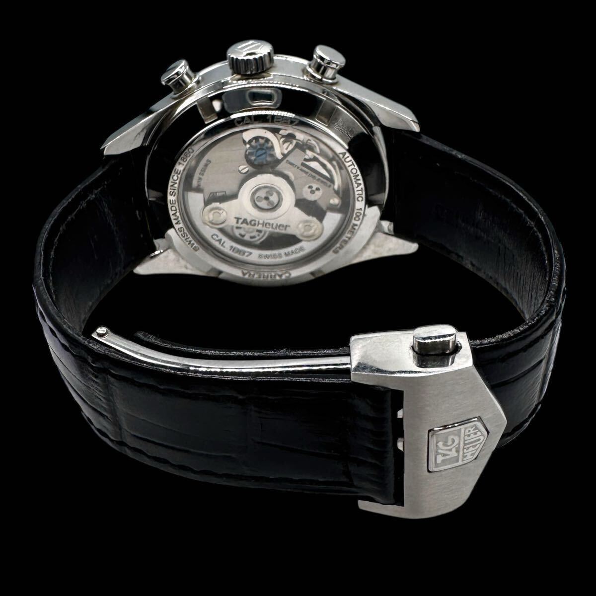 稼働 美品 TAG HEUER タグホイヤー CAR2110-1 カレラ キャリバー AT 自動巻き クロノ メンズ腕時計 ブラック文字盤 純正ベルト【c2956】_画像6