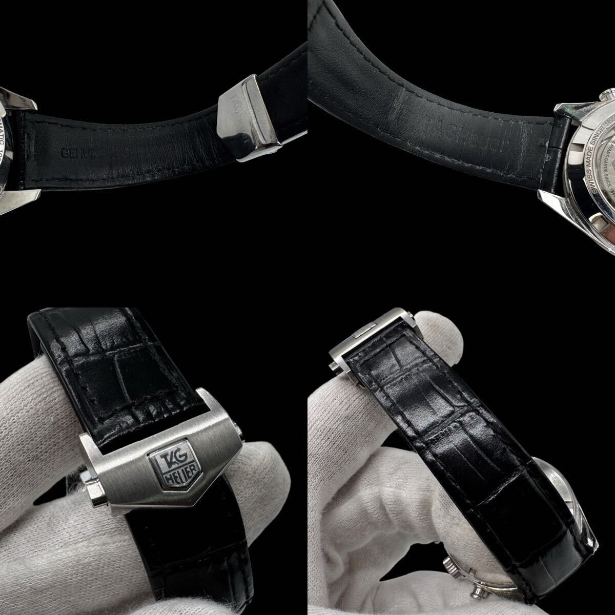 稼働 美品 TAG HEUER タグホイヤー CAR2110-1 カレラ キャリバー AT 自動巻き クロノ メンズ腕時計 ブラック文字盤 純正ベルト【c2956】_画像8