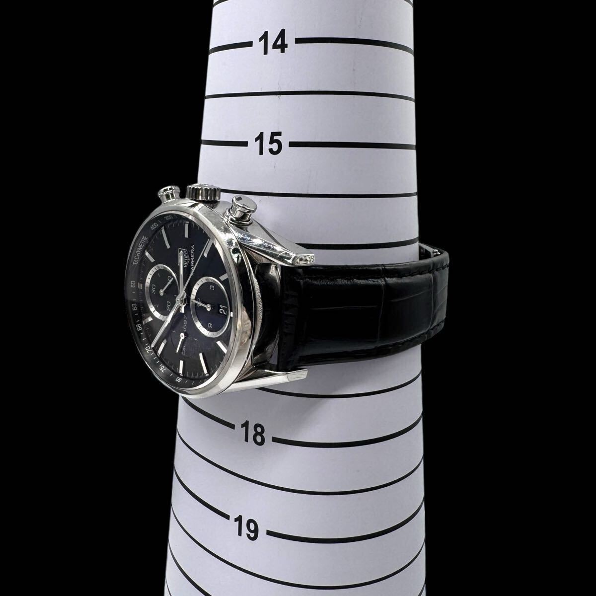 稼働 美品 TAG HEUER タグホイヤー CAR2110-1 カレラ キャリバー AT 自動巻き クロノ メンズ腕時計 ブラック文字盤 純正ベルト【c2956】_画像10
