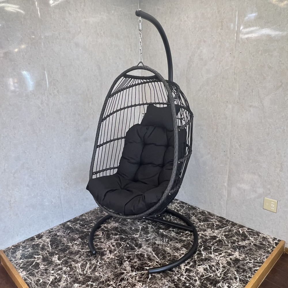 【送料無料！】ハンギングチェア 新型折り畳み式 たまご型 ハンモックチェア ゆりかご おしゃれ 安い インテリア ガーデン ブラック_画像8