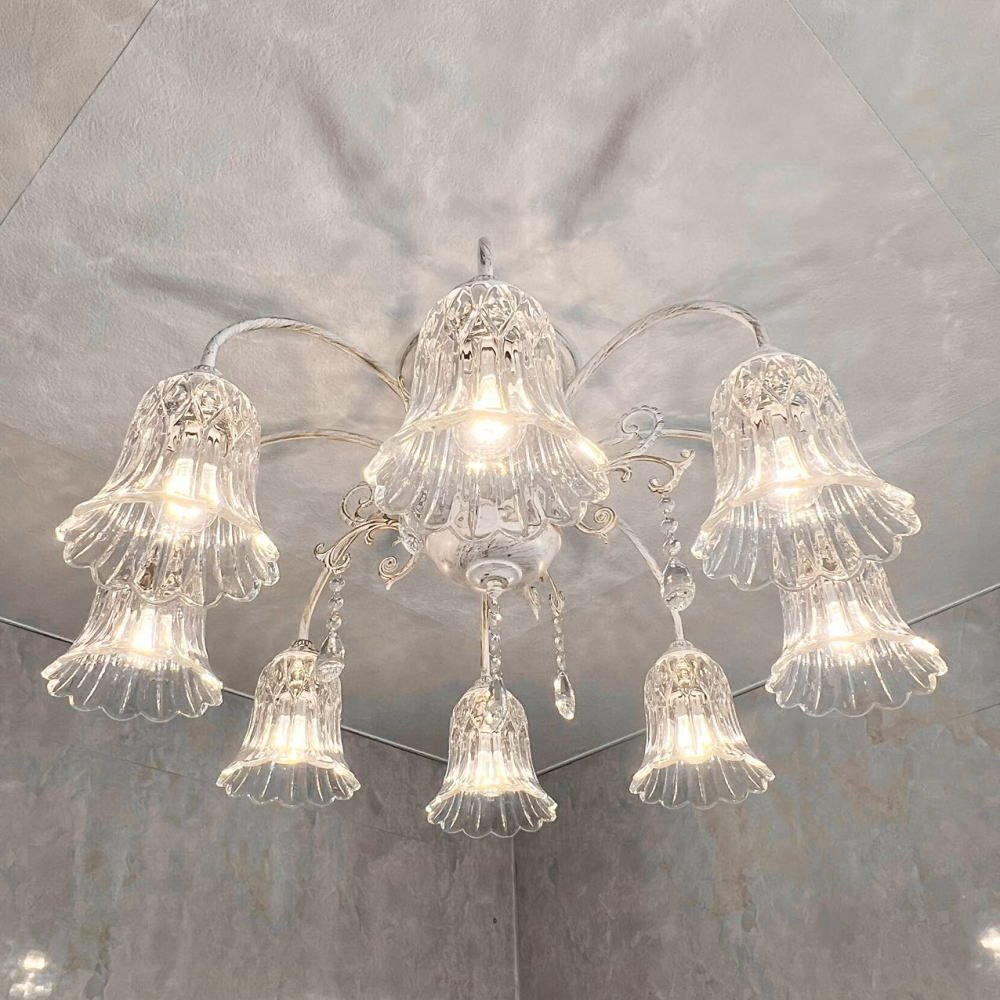 【LED付き!】引掛けシーリング対応 LED 8灯 アンティーク調 シャンデリア ホワイトタイプ 調光対応 直径70cm PSE認定 送料無料 led 安い_画像2