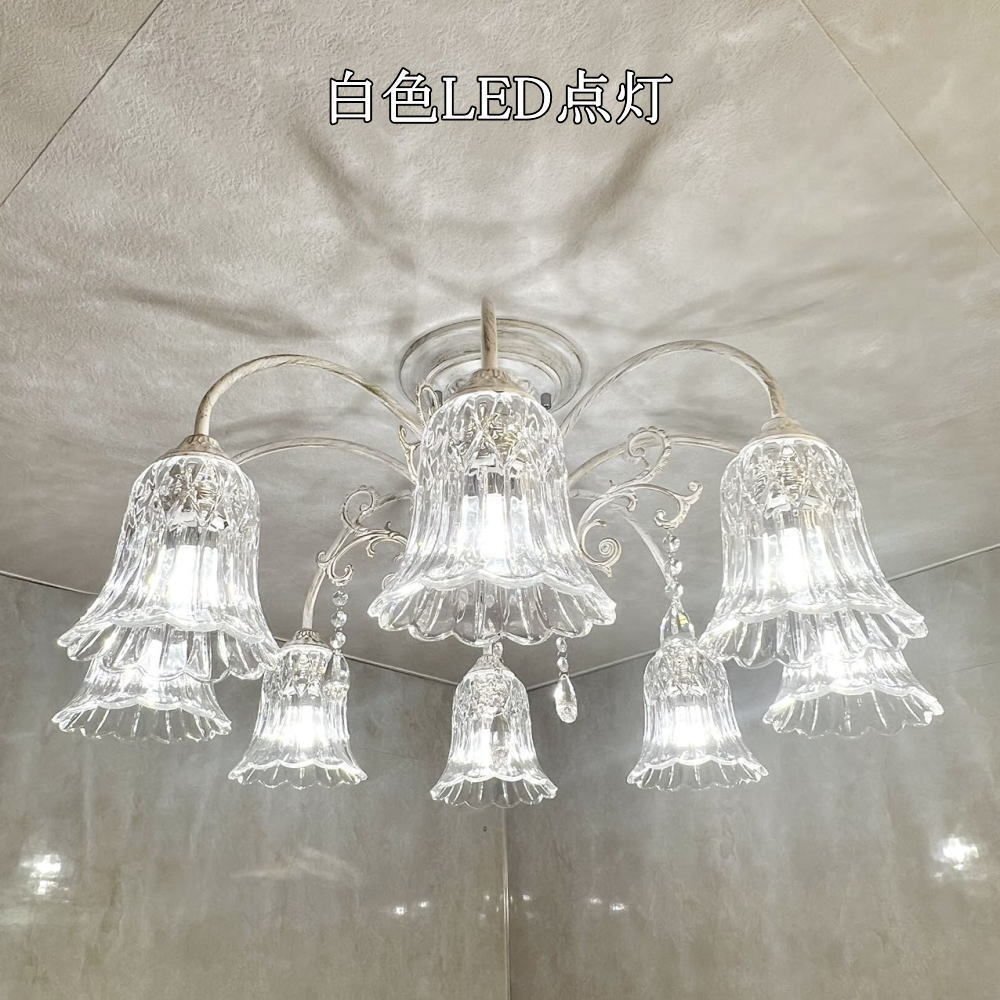 【LED付き!】引掛けシーリング対応 LED 8灯 アンティーク調 シャンデリア ホワイトタイプ 調光対応 直径70cm PSE認定 送料無料 led 安い_画像7