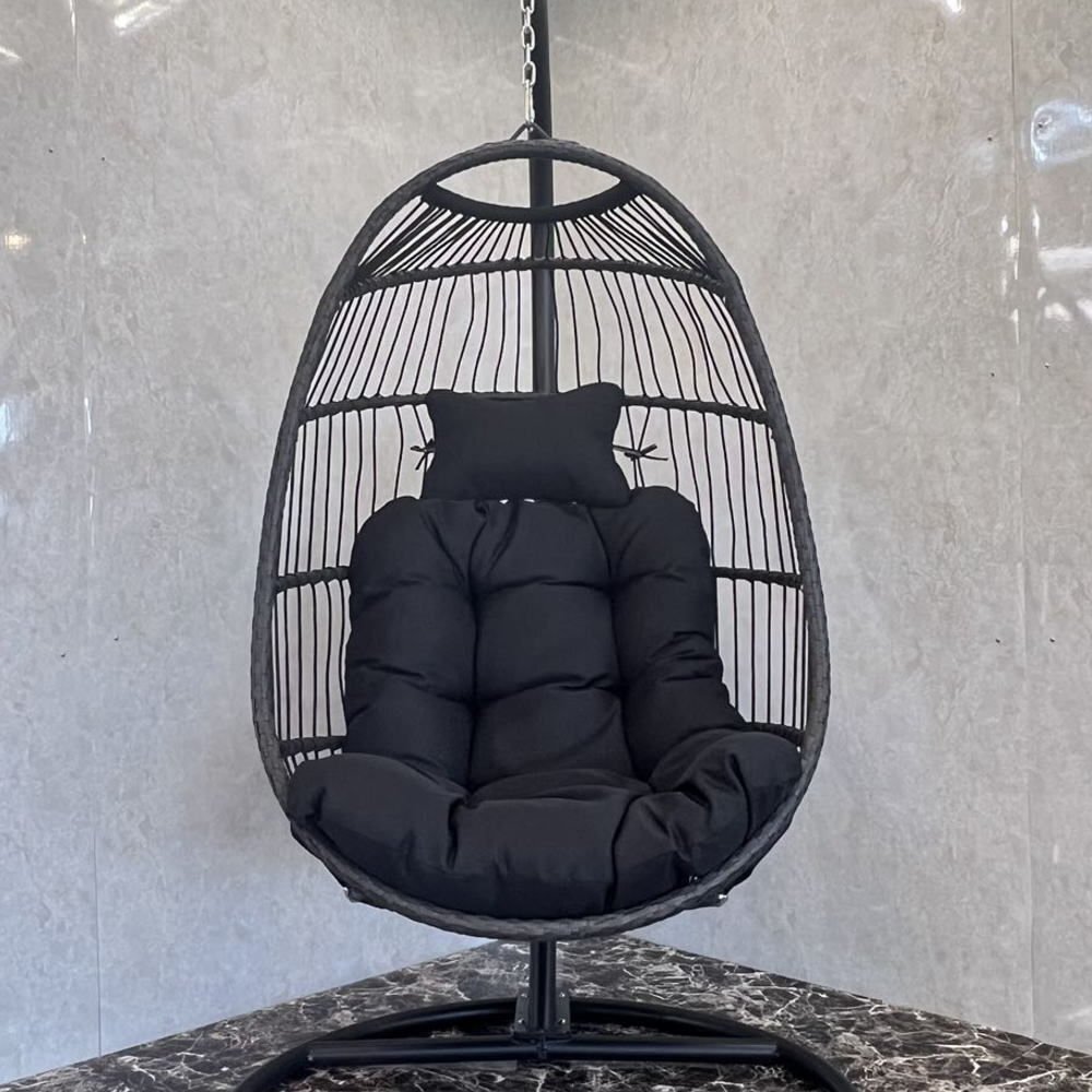 【送料無料！】ハンギングチェア 新型折り畳み式 たまご型 ハンモックチェア ゆりかご おしゃれ 安い インテリア ガーデン ブラック_画像7
