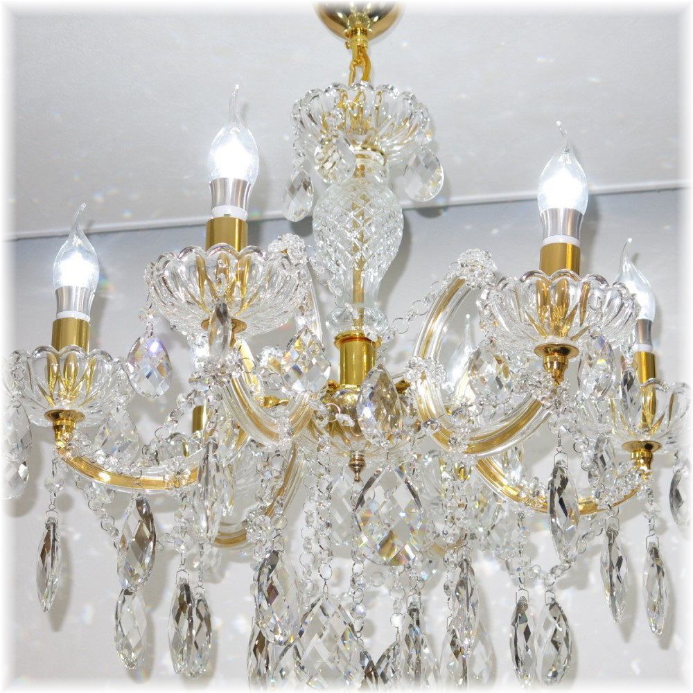 【送料無料！】★超激安即決！★新品 キャンドル6灯 LED クリスタル シャンデリア シーリング＆ペンダント ゴールドタイプ_画像8