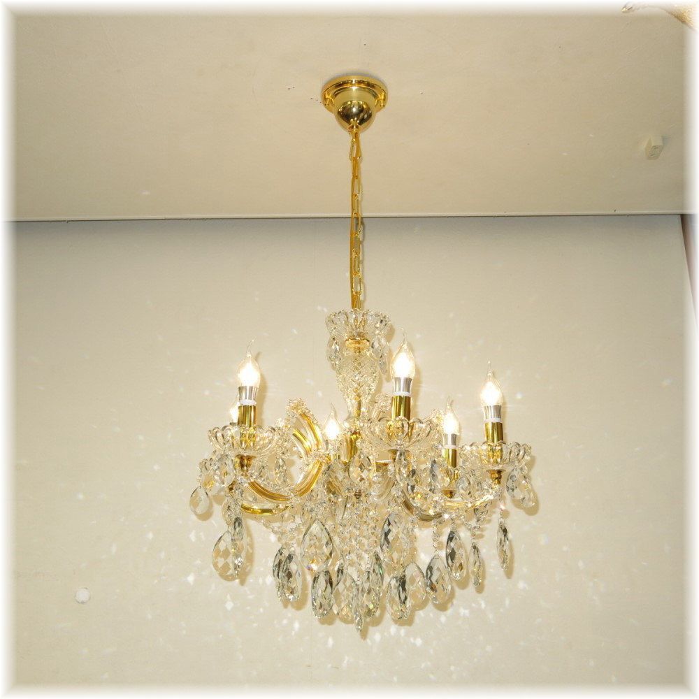 【送料無料！】★超激安即決！★新品 キャンドル6灯 LED クリスタル シャンデリア シーリング＆ペンダント ゴールドタイプ_画像6