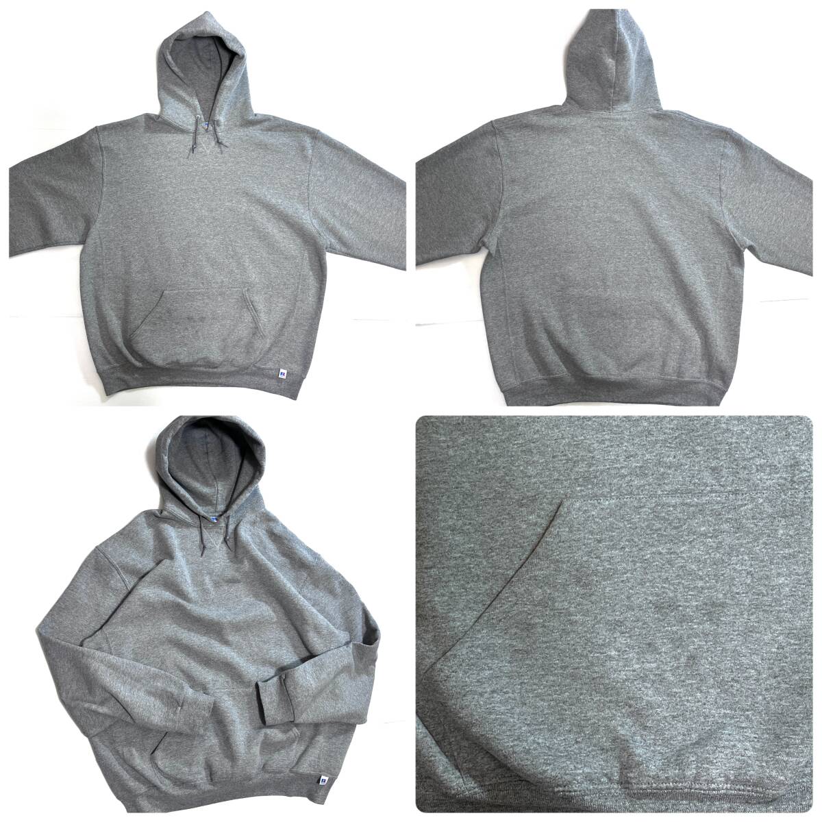00s RUSSELL ATHLETIC ラッセル アスレチック 無地 前Vスウェットパーカー XXL 霜降りグレー 刺繍ロゴ プルオーバー 短丈ボックスp25103366_画像8