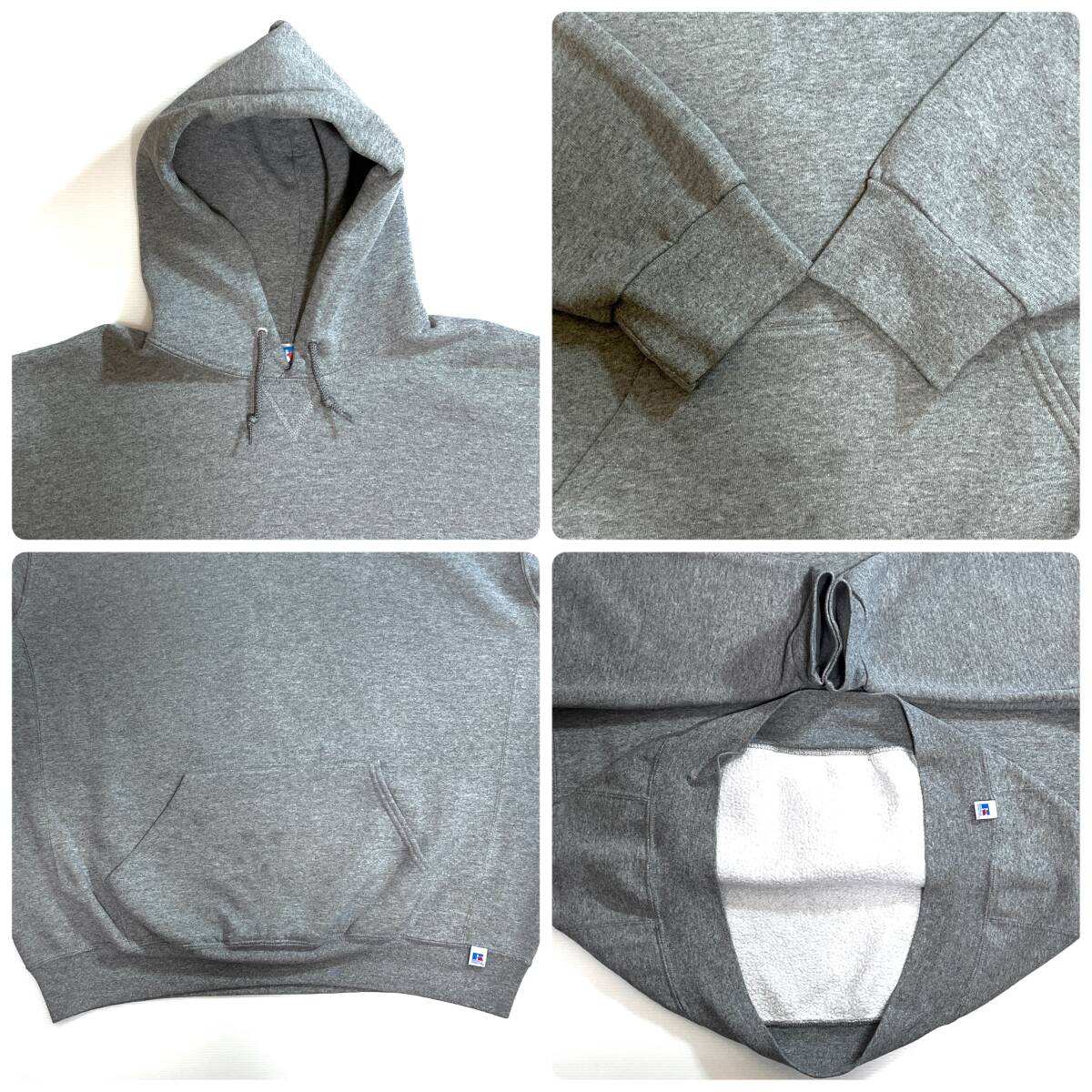 00s RUSSELL ATHLETIC ラッセル アスレチック 無地 前Vスウェットパーカー XXL 霜降りグレー 刺繍ロゴ プルオーバー 短丈ボックスp25103366_画像7