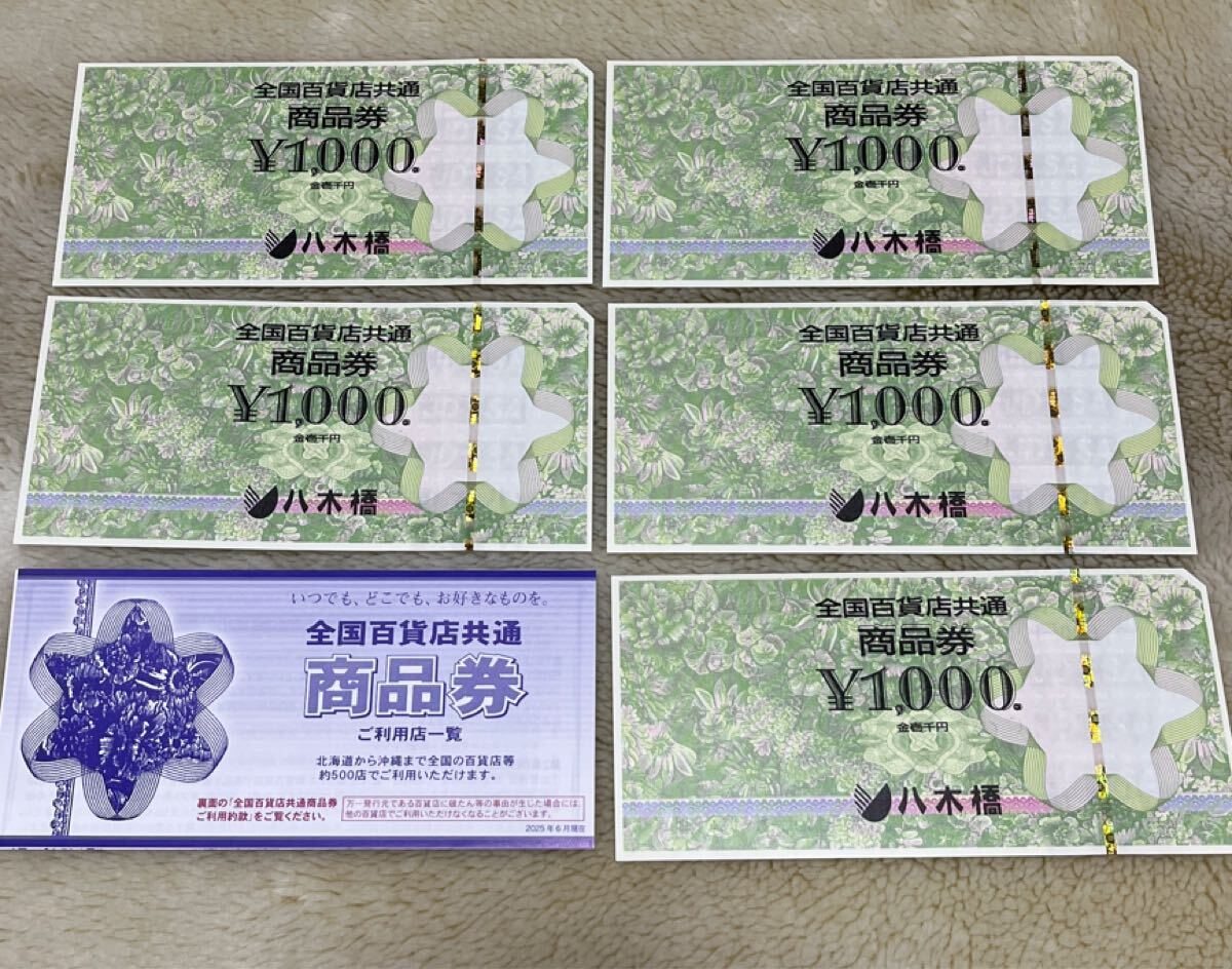 全国百貨店共通商品券 1000円券×５枚 5000円分 金券 ギフト券_画像1