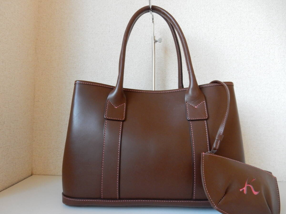 本革☆横浜元町Kitamura(キタムラ)☆B5対応☆トートバッグ(ポーチ付き)ブラウン(金具ゴールド) _画像1