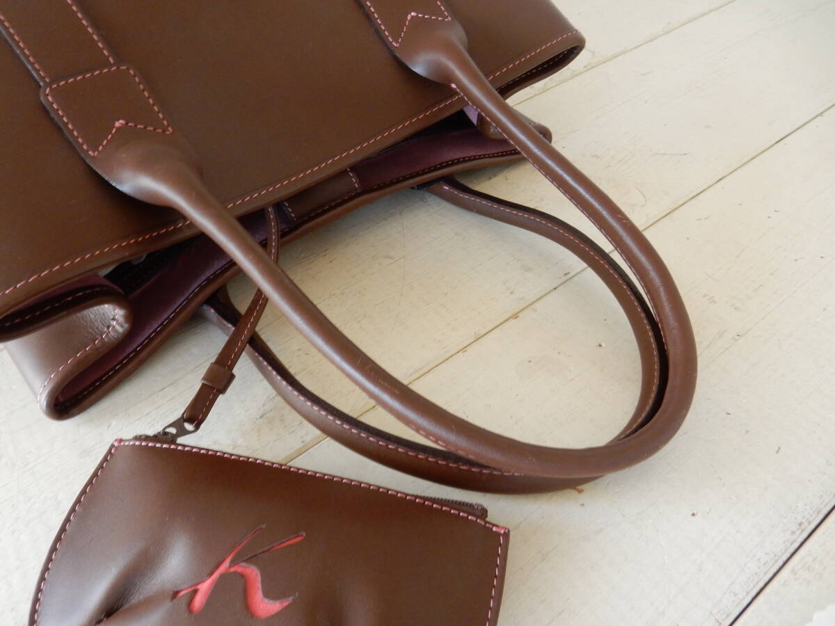 本革☆横浜元町Kitamura(キタムラ)☆B5対応☆トートバッグ(ポーチ付き)ブラウン(金具ゴールド) _画像7