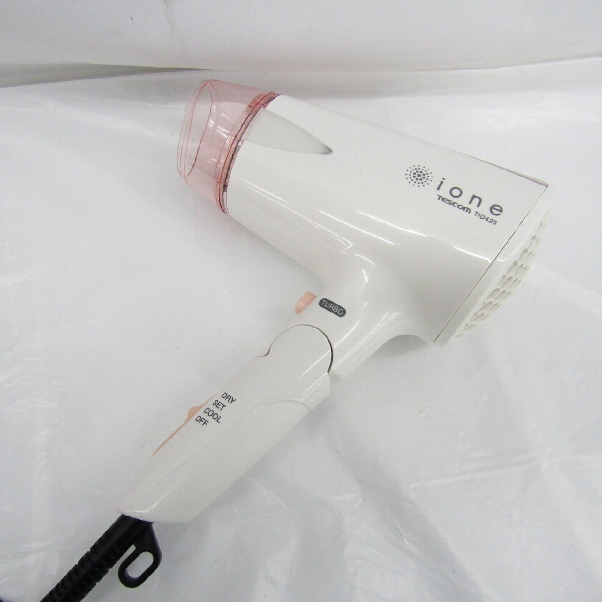 1円～【美品】TESCOM テスコム マイナスイオン ドライヤー ione イオネ 1200Ｗ TID425-P ホワイトピンク 913160216 1119_画像2