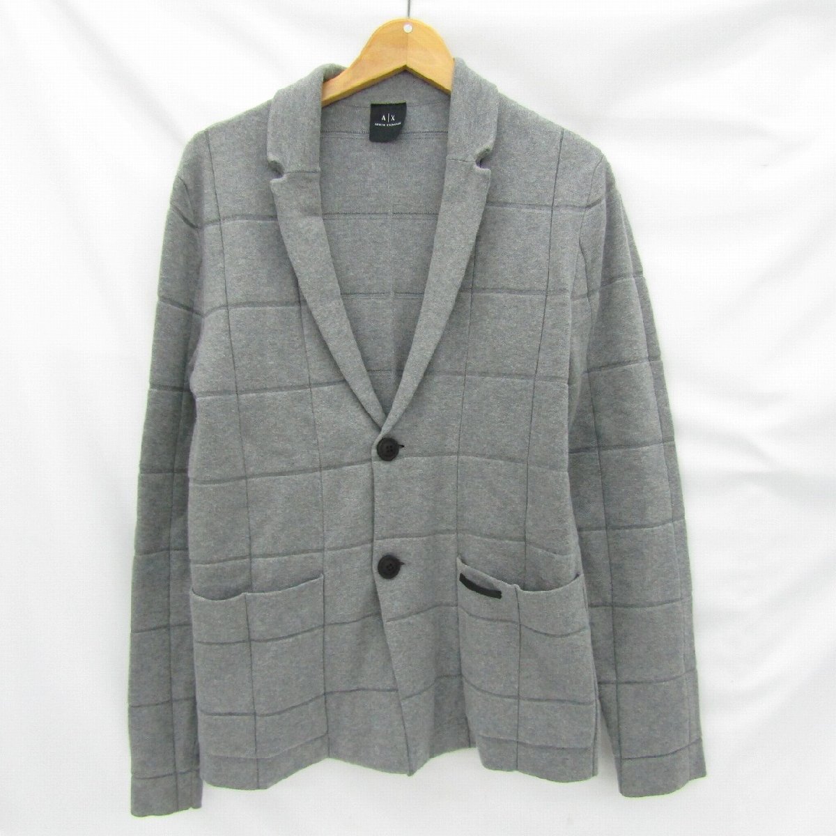 1円~【美品】ARMANI アルマーニ エクスチェンジ メンズ ショールカラー コットン カーディガン グレー サイズ:S 802162299 1126_画像1