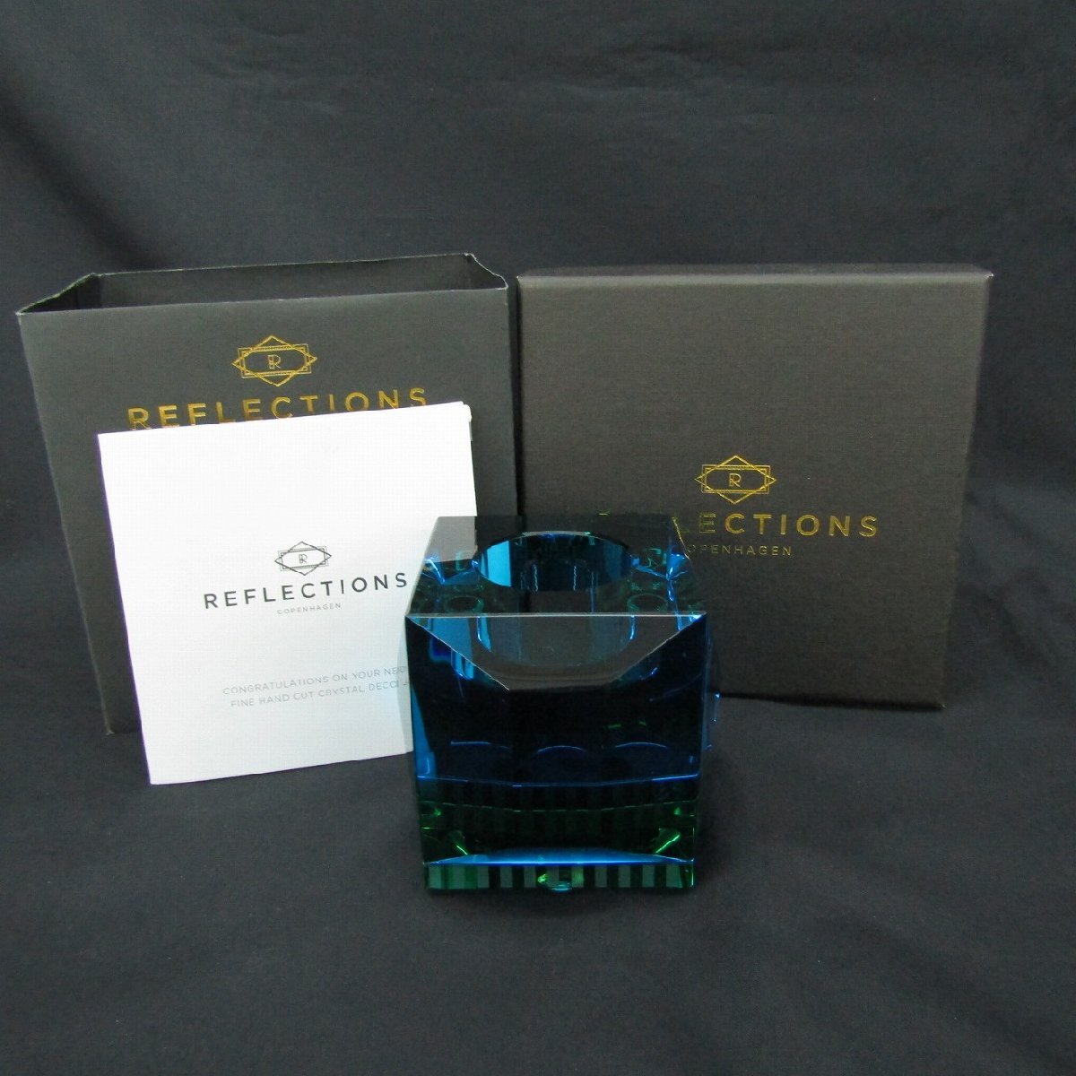 1円~【美品】REFLECTION OPHELIA T-LIGHT ティーライトホルダー アズール グリーン 箱付 11974829 1128_画像1