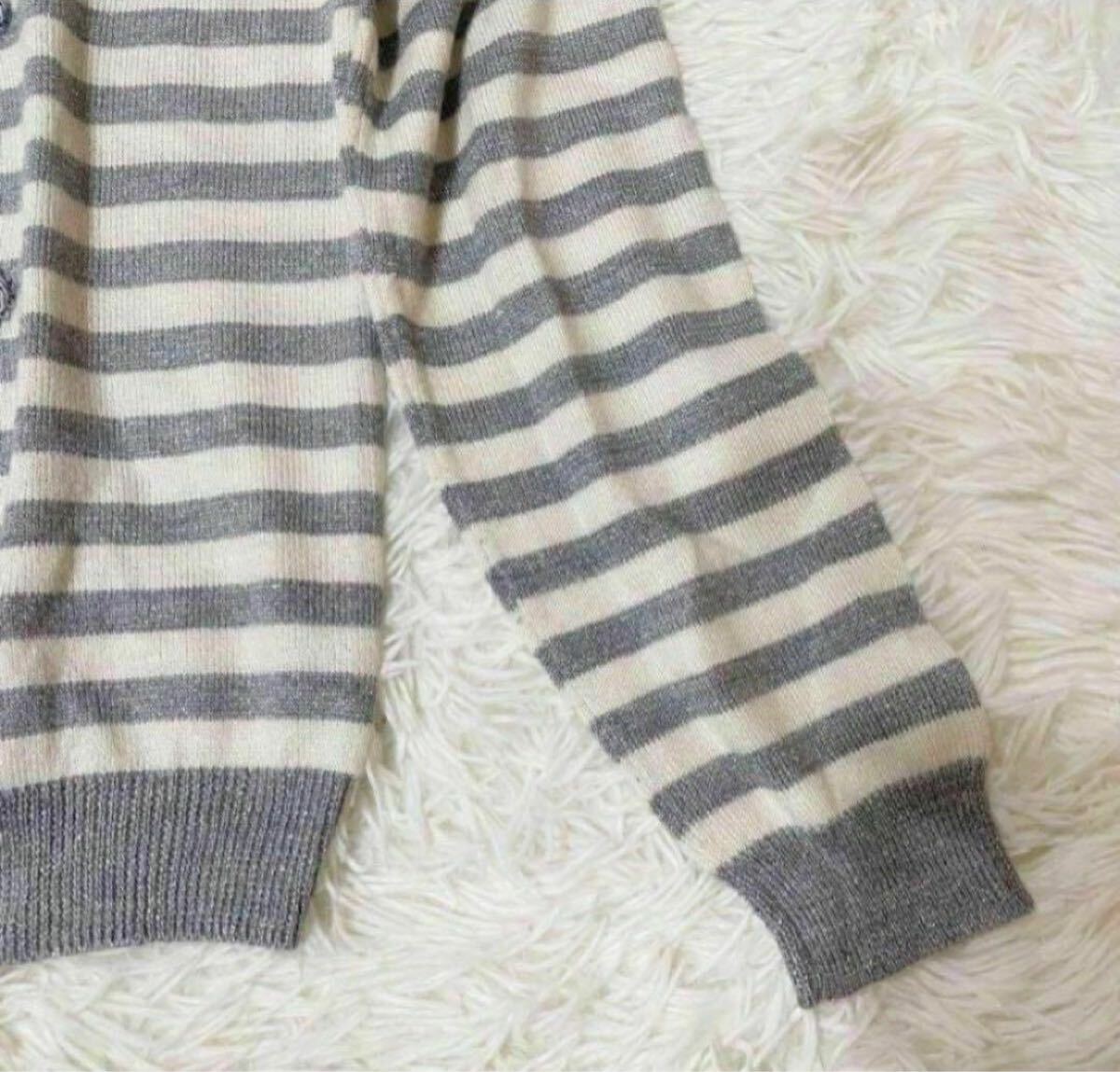 VIS ビス【M】レディース トップス ニットカーディガン ボーダー グレー×白 ウール混 ナイロン 秋冬 送料無料 匿名配送_画像6