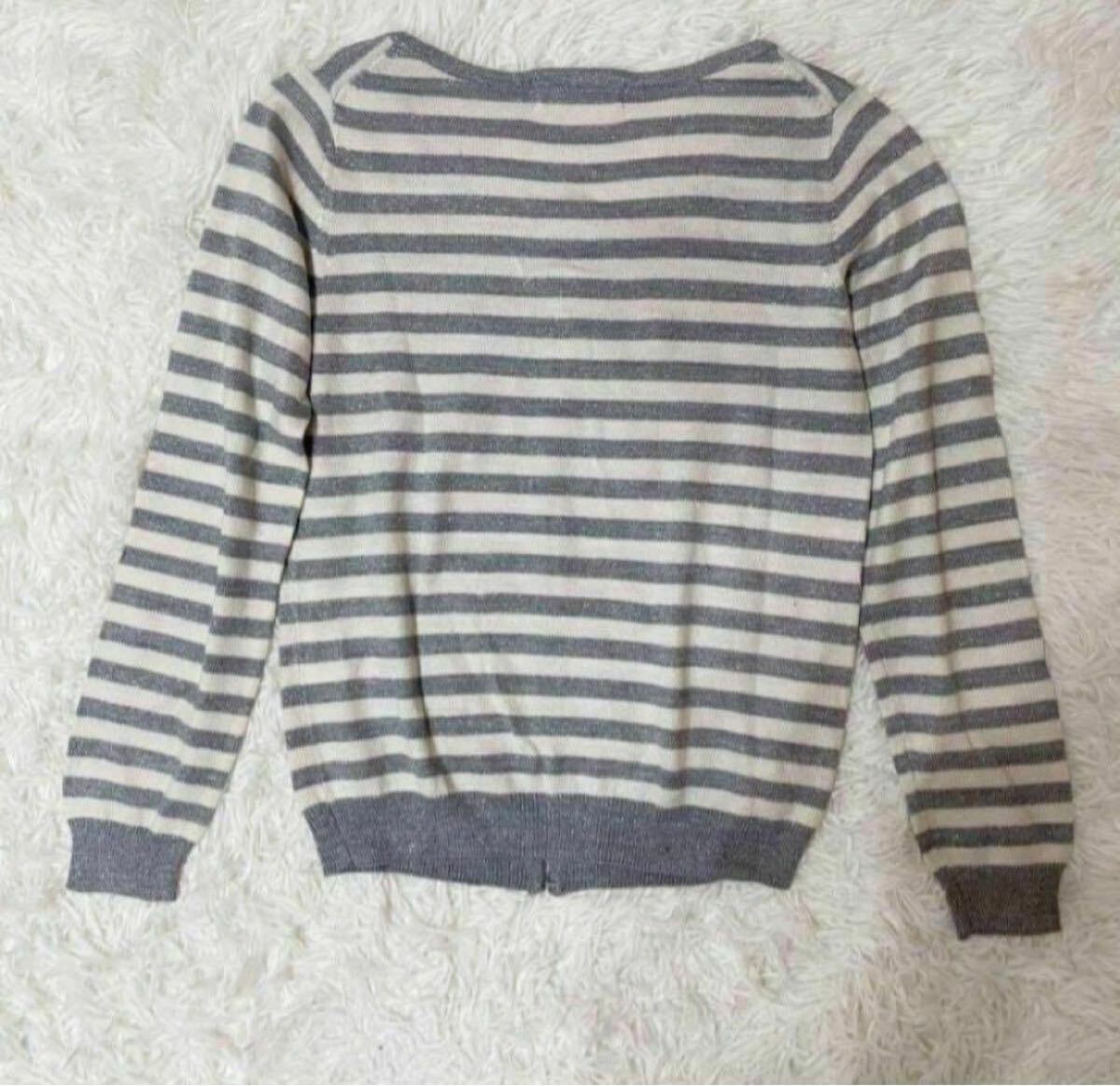 VIS ビス【M】レディース トップス ニットカーディガン ボーダー グレー×白 ウール混 ナイロン 秋冬 送料無料 匿名配送_画像7