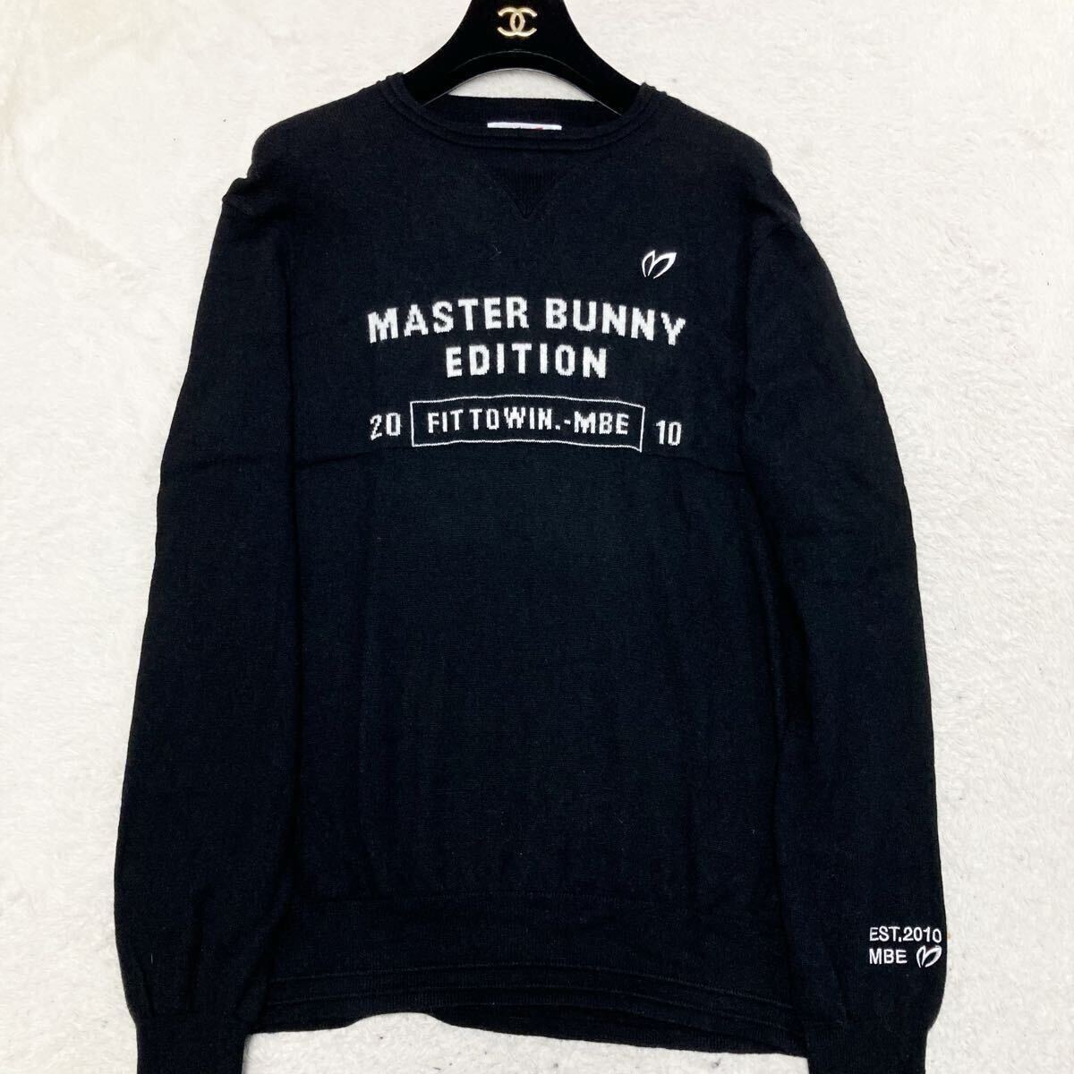 極美品 パーリーゲイツ PEARLY GATES マスターバニー MASTERBUNNY ニット セーター ゴルフウェア GOLF 6 XL センター ロゴ 黒 限定品 長袖_画像1