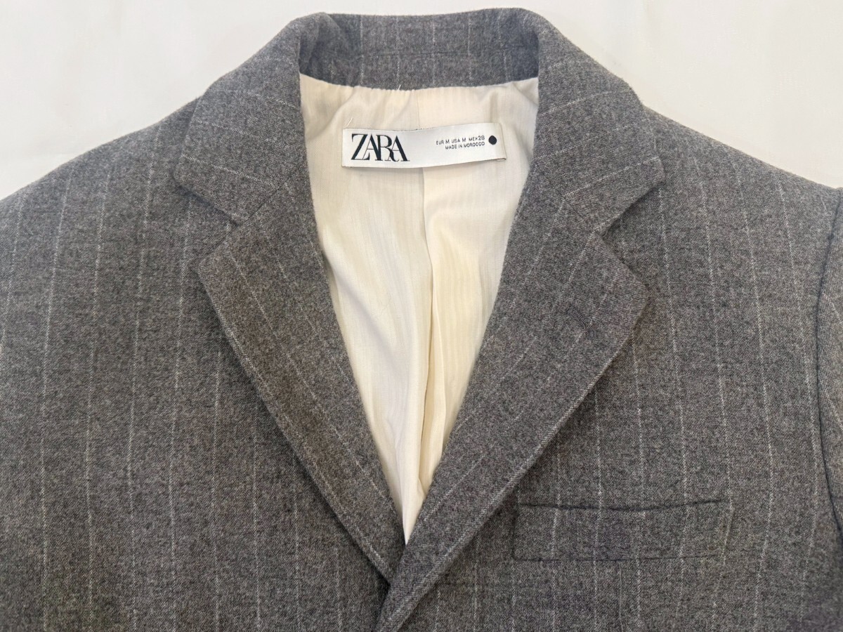 ZARA ザラ ZW COLLECTION ピンストライプ スーツ ブレザー バギーパンツ セットアップ レディース グレー ウール [完売品]_画像5