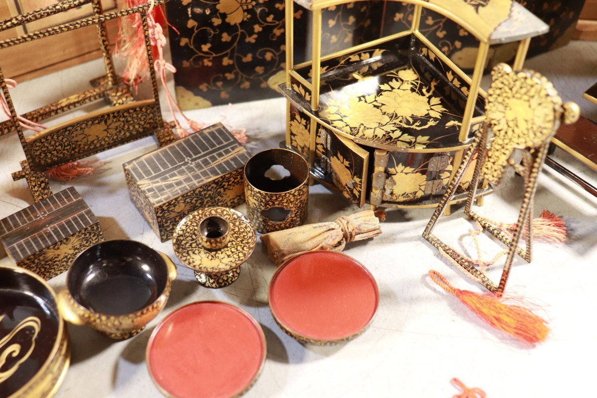 E774　雛道具　古雛　花嫁道具　化粧道具　おかご　ひな祭り　蒔絵/54905　_画像5