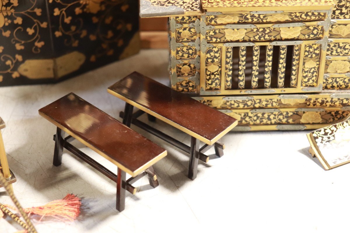 E774　雛道具　古雛　花嫁道具　化粧道具　おかご　ひな祭り　蒔絵/54905　_画像6