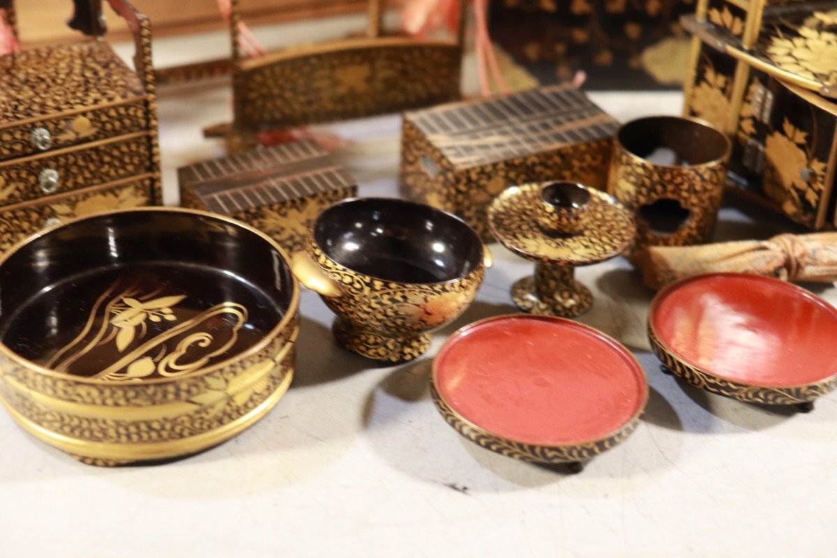 E774　雛道具　古雛　花嫁道具　化粧道具　おかご　ひな祭り　蒔絵/54905　_画像2